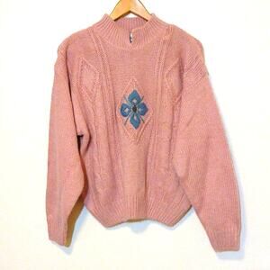 Vintage 62 East pink cable knit sweater 80s 90s